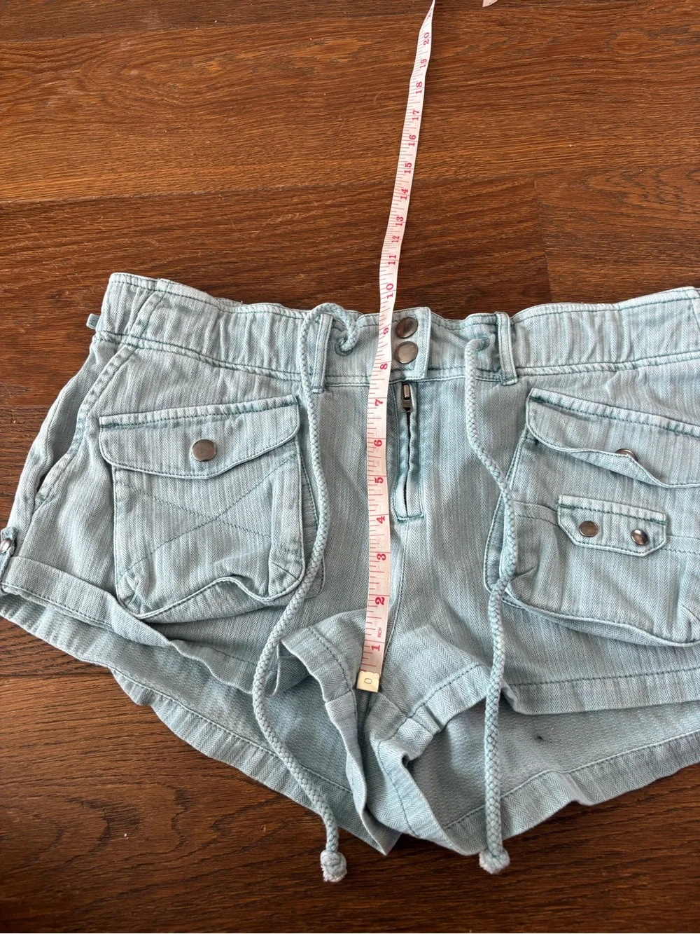 Free People Solid WAIMEA Slouchy Slate Blue Cargo Drawstring Shorts - Picture 12 of 13